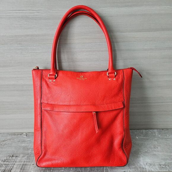 Kate Spade Womens Vintage Red Pebbled Leather Shoulder Tote Bag Purse Shopper